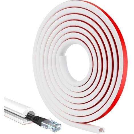 3 Mètres de Goulotte Passe Cables Auto-adhésif Cache Cable TV Mural Demi-Rond en PVC Souple Goulotte Electrique, Blanc Cache Cable Sol Hider pour la Protection, 14mm (W) x 10mm (H)