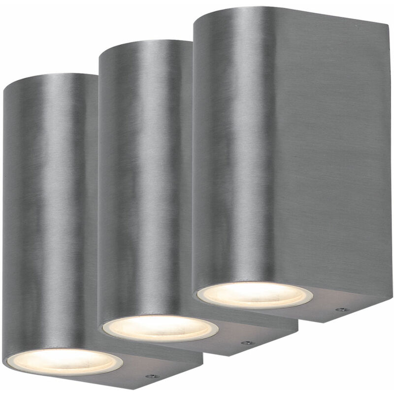 Etc-shop - Lot de 3 appliques, aluminium brossé, éclairage extérieur, balcon, spots up-down, argent