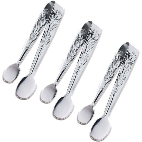 3 mini pinzas para servir, mini pinzas para terrones de azúcar, plateadas