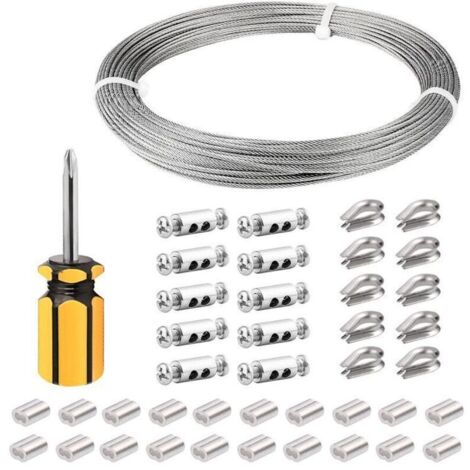 3 mm Edelstahlseil, 30 m/3 mm Edelstahlseil, beschichtetes Stahlseil mit Kabelklemmen, M3-Hülsen, Edelstahlösen, 3 mm Drahtseil für Wäscheleinen, Geländerseil