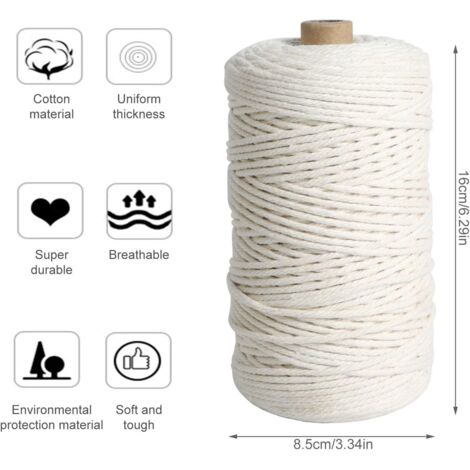 3 mm x 200m Corde Macramé, Fil Macrame Coton 100% Naturel, Ficelle Corde pour Tressée DIY, Tapisserie de Plante Cintre de Drapeau Artisanat Suspendues Emballage Cadeau Décoration, Naturelle