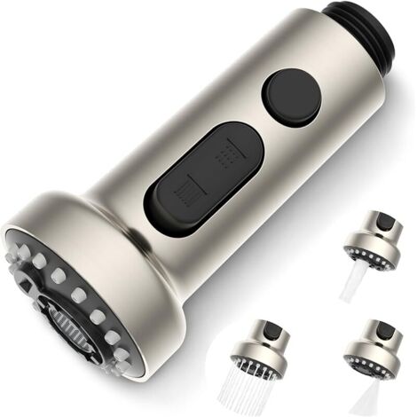 3 Modes Tête Robinet de Cuisine Remplacement, Douchette Rétractable en Acier Inoxydable Pur pour Mitigeur Universel G1/2, Pivotant à 360°, Filetage Mâle-Nickel Brossé.