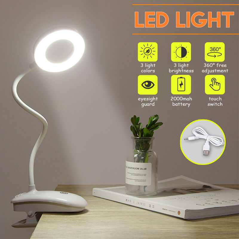 3 modes USB LED lamp clip book reading table desk light dimmable touch 2000mAh Mohoo