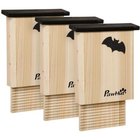 3 Nichoirs pour Chauves-Souris, Capacité 3 Animaux/maison, Bois de Sapin Traité, Extérieur, Naturel et Noir