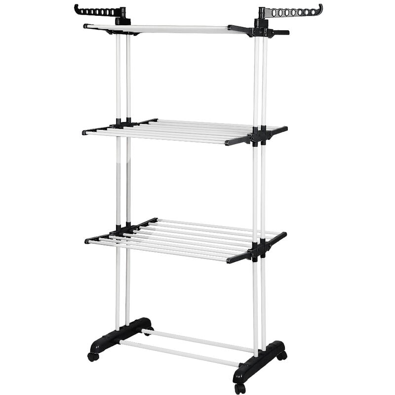 3 Niveaux Etendoir à linge,Étendoir séchoir à linge ,Séchoir Linge Stable,pliable ,7549170cm,noir + blanc
