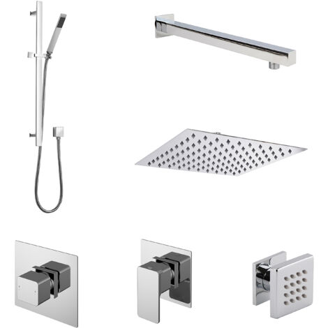3 Outlet Concealed Valves Shower Bundle with Slide Rail Kit, Wall Mount Arm, Head & Body Jet- Chrome