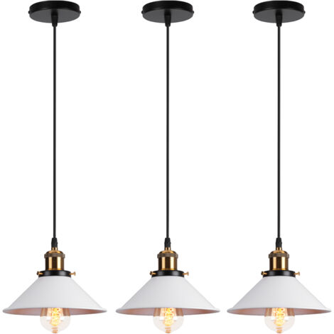 3 Pacchi Lampada a Sospensione Retrò in Metallo, Lampada da Soffitto E27 Altezza Regolabile, per Cucina Sala da Pranzo Soggiorno Studio (Bianco)