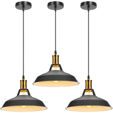 3 Pacchi Lampada a Sospensione Vintage Metallo Paralume Sospensione Altezza Regolabile per Soggiorno Sala da Pranzo 27CM Bianco e Nero