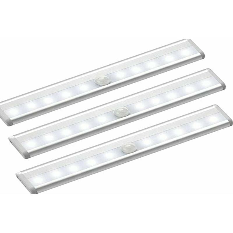 3 Pack 10 led Wireless Motion Sensor Cabinet Lights Battery Operated, led Closet Lights with Magnetic Strip for Closet Cabinet, Stairs, Drawer,
