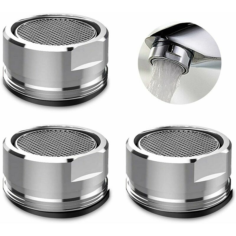 3 Pack 24mm Faucet Aerators, Replacement Part, Male Threaded Brass Spout with Gasket, Polished Chrome