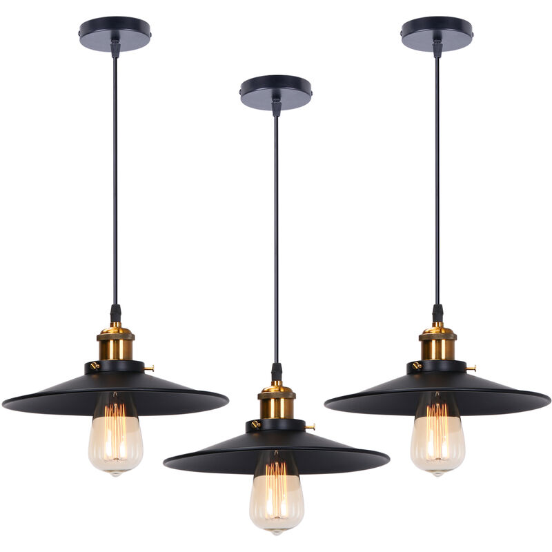3 Pack 26CM Industrial Retro Pendant Light Wrought Iron Ceiling Light for Dining Room Bedroom Hallway Stairs Black
