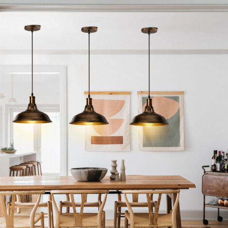 3 Pack 27cm Lustre Suspension Industrielle Vintage Plafonnier en Métal Abat-jour Chapeaux Luminaire Bronze