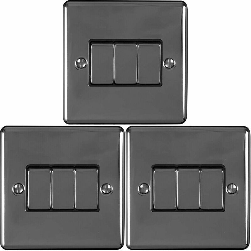 3 PACK 3 Gang Metal Triple Light Switch BLACK NICKEL 2 Way 10A Black Trim