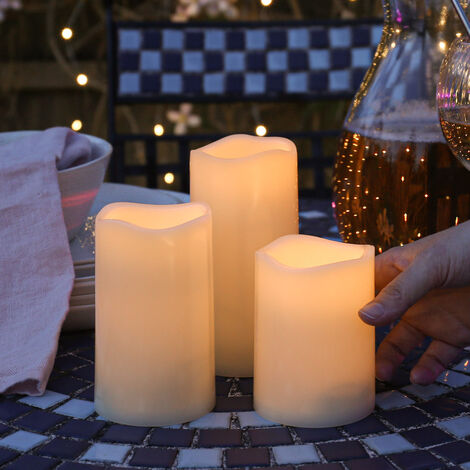 3 Pack Battery Operated Outdoor Flameless Flickering LED Candles | Garden  Party Décor