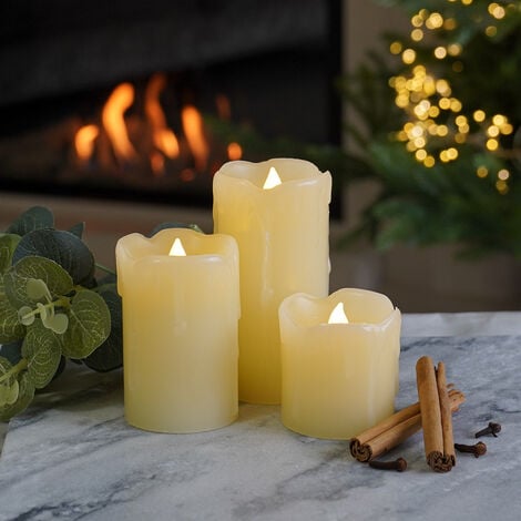 3 Pack Battery Power Real Wax Flickering Flameless LED Pillar Candle  Indoor Home Wedding DÃ©cor