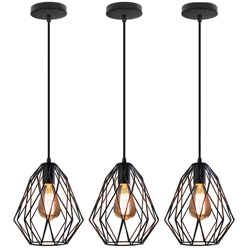 3 Pack Retro Pendant Light Modern Ceiling Light Industrial Vintage Pendant Lamp for Indoor Bedroom Cafe Bar Black E27