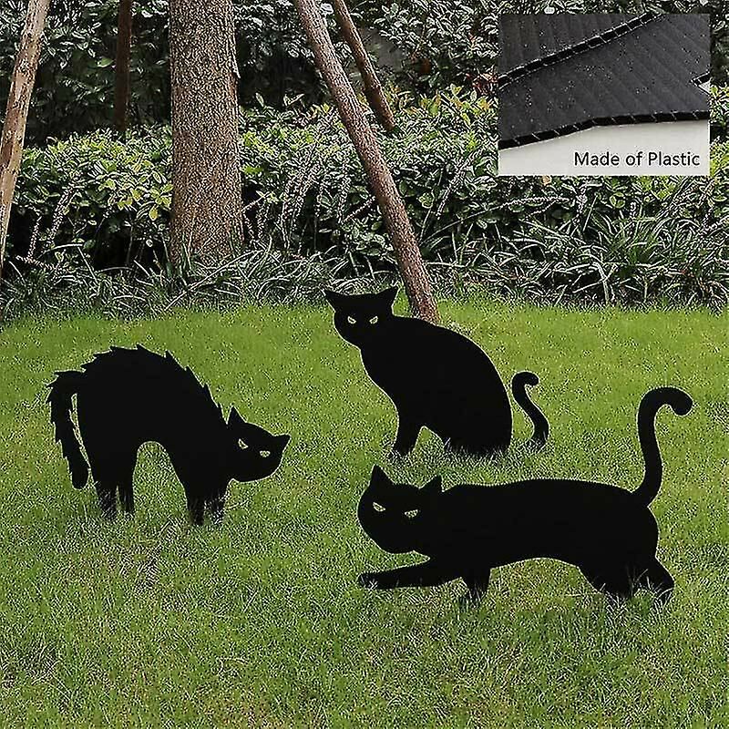 3 Pack Black Cat Lawn Ornament Signs Yard Signs Outdoor Decorations For Garden Yard Scar