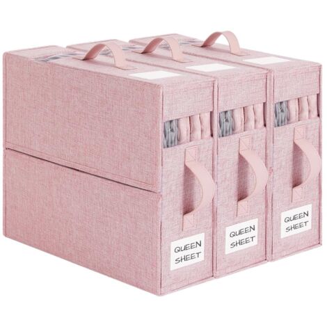 3-Pack Boîte de Rangement pour Drap de Lit, Caisse de Rangement en Tissu Pliable pour Housse de Couette, Organisateur de Rangement pour Linge sous Lit et Placard (ROSE)