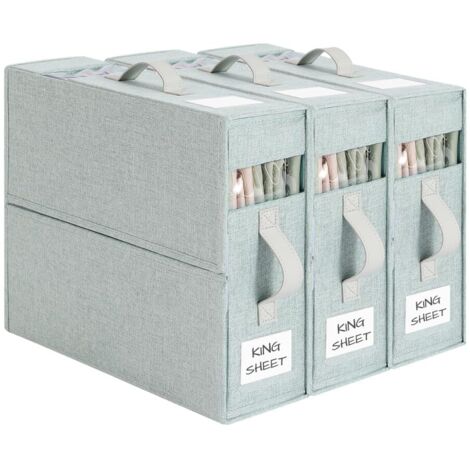 3-Pack Boîte de Rangement pour Drap de Lit, Caisse de Rangement en Tissu Pliable pour Housse de Couette, Organisateur de Rangement pour Linge sous Lit et Placard (VERT)