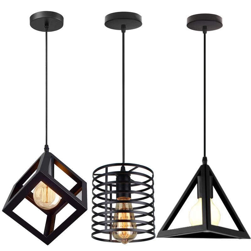 (3 Pack) Industrial Black Ceiling Light Creative Pendant Light Metal Lampshade Retro Chandelier for Indoor Loft Bar Kitchen Bedroom