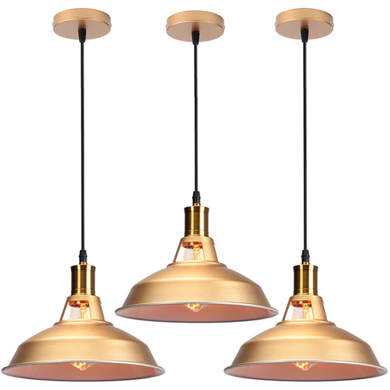 3 Pack Industrial Pendant Light Metal Iron Hanging Pendant Light for Kitchen Restaurant Bar Balcon Ø 27cm Gold