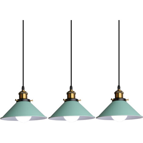 3 pack Lámpara Colgante Industrial Metal Hierro Lámpara de Suspensión Altura Ajustable E27 para Salón Dormitorio Cocina Pasillo (Verde)