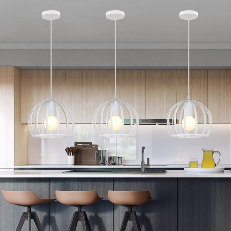 3 Pack Lustre Suspension E27 Cage en Fer 19cm Blanc Luminaire Eclairage pour Décor Restaurant Salle Chambre