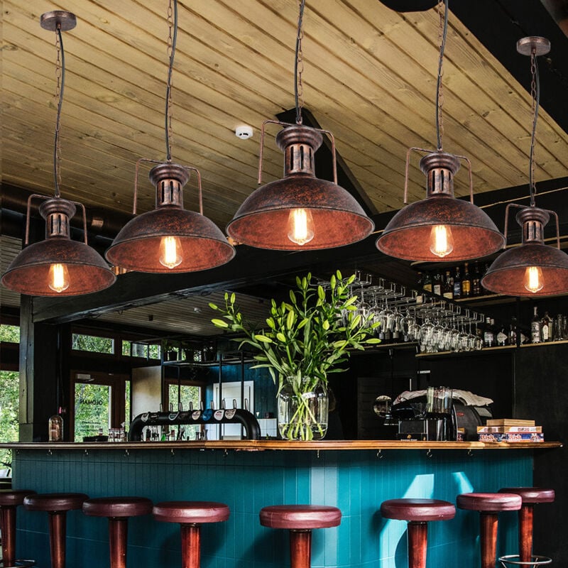 3 Pack Lustre Suspension Industrielle E27 33cm Rouille Rétro Plafonnier Luminaire pour Café Restaurant Bar