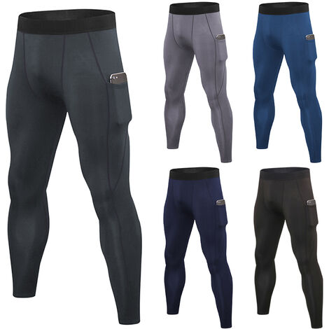 3 Pack Men Tights Running Leggings Gym Fitness Jogging Pants Pocket Workout Training Sport Trousers
