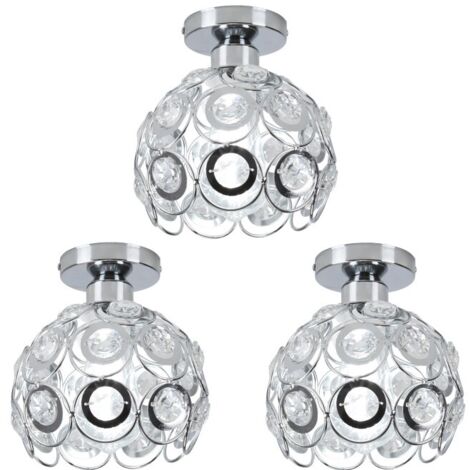 3-pack Modern Ceiling Light Crystal Ceiling Lamp Globe Pendant Light Shade for Bedroom Hallway Living Room Silver Ø17CM