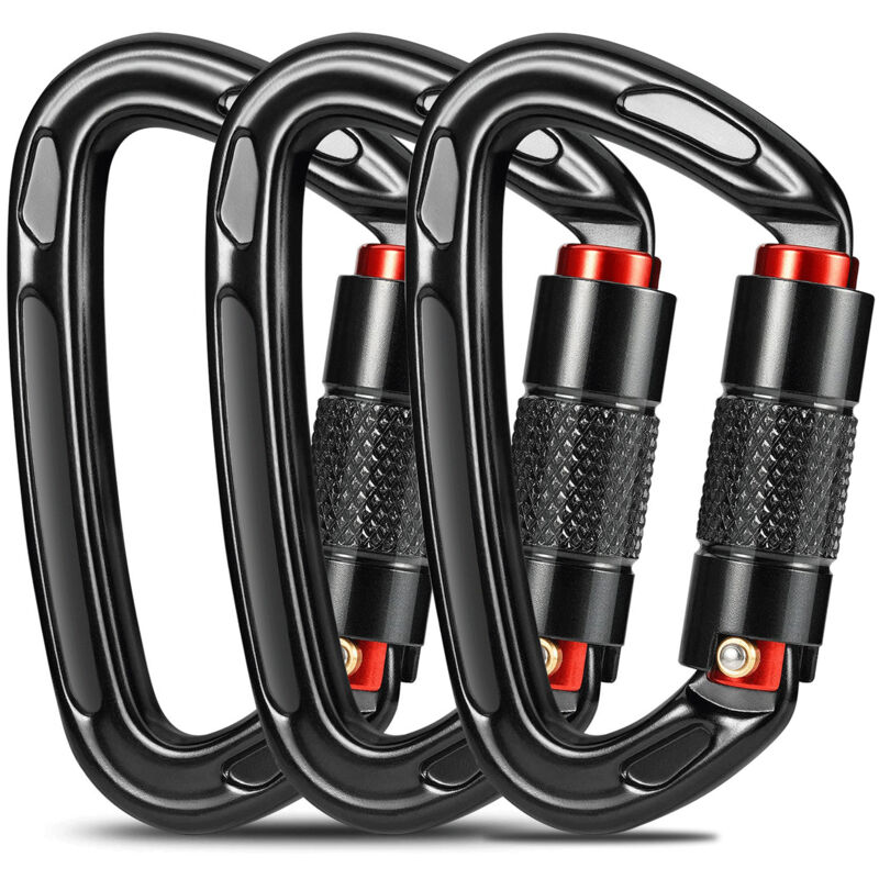 3 pack Mousqueton Escalade, Mousquetons Verrouillage Automatique, 25kN-2550kg, Certifié CE，Solide, pour Alpinisme, Laisse Chien, Sac de Frappe,