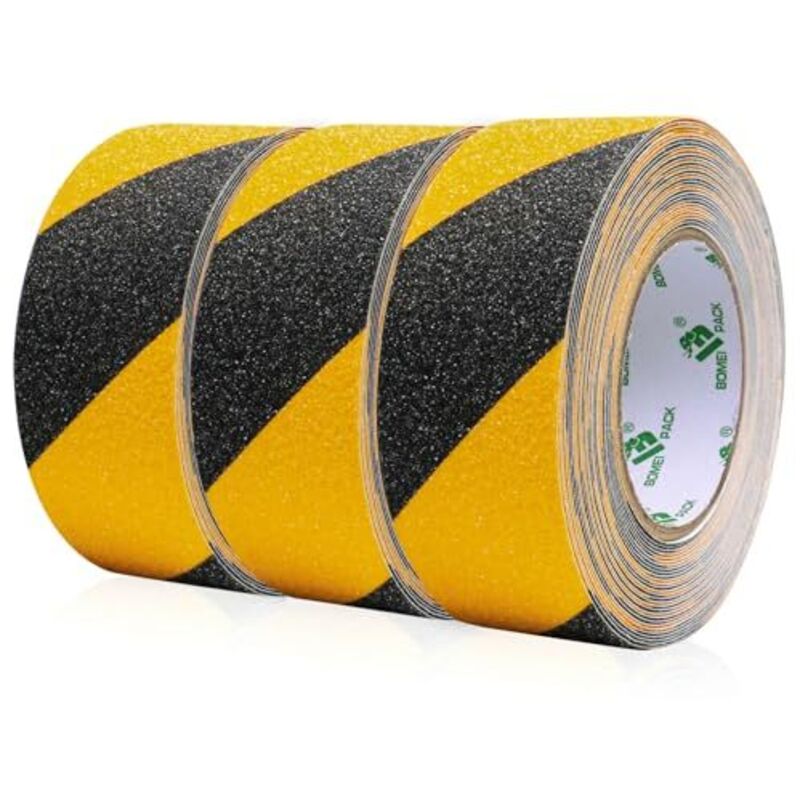 3-pack of black and yellow anti-slip tape for stairs, 5 cm x 10 m, high-adhesion anti-slip tape, anti-slip tape for stairs