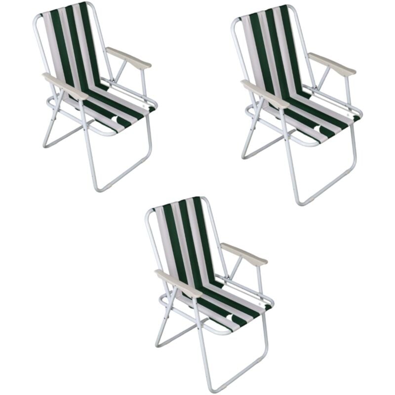 3 Pack of Folding Camping / Picnic Chair in Green and White Garden Patio