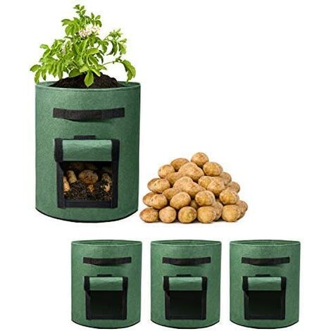 3-PacK Potato Grow Bags, 30*35cm Grow Bags With Window, Double Layer High Quality Breathable Nonwoven Fabric For Potato/Plant Containers/Ventilation Cloth Basin With Handle