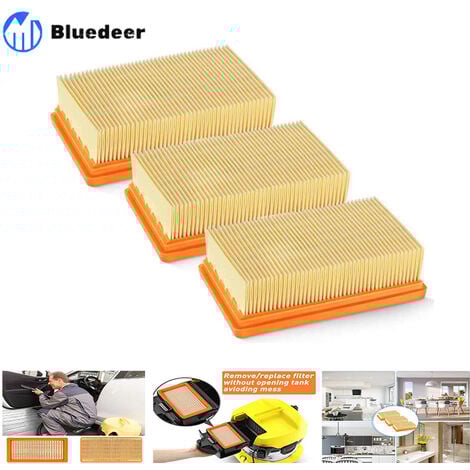 BLUEDEER 3 Pack remplacement plat plissés Filtre Karcher MV4 MV5 MV6 WD4 WD5 WD6, WD4P WD5P WD6P Aspirateur Wet-Dry - remplace 2,863-005,0 B Sktooy