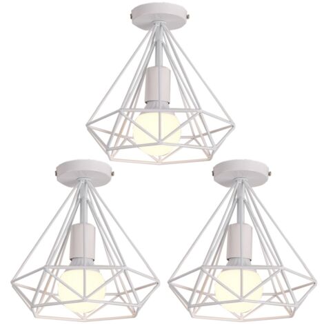 3-pack Vintage Ceiling Light Fixture Industrial Ceiling Lamp Metal Cage Pendant Light White Diamond Lamp Shape Ø25CM