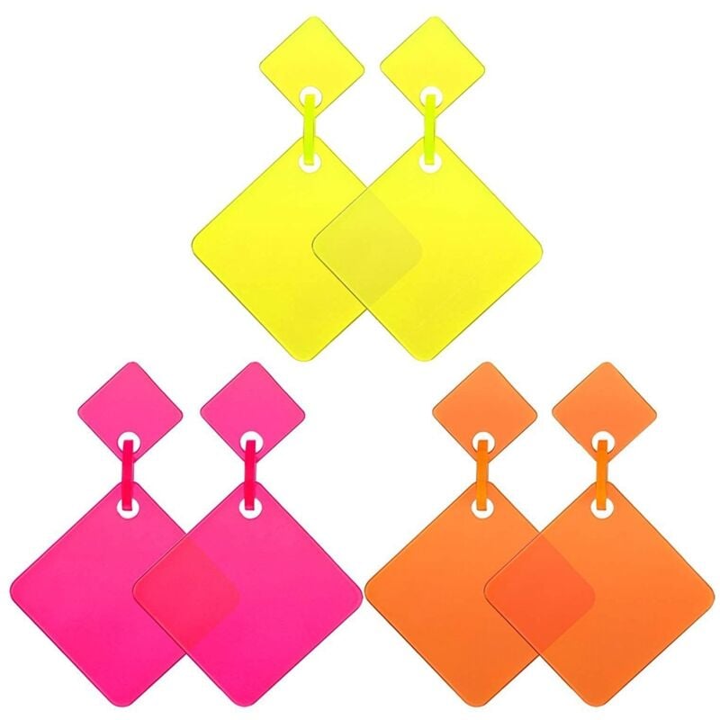 Image of Tlily - 3 Paia di Orecchini al Neon '80 Retrò Pendenti Quadrati per Donne Ragazze Accessori Feste Cosplay