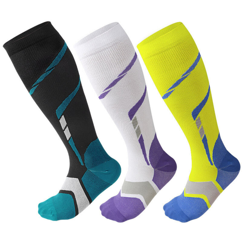 3 Paires de Chaussettes de Compression Genou Haut pour Sport Course Vélo Bas de Contention