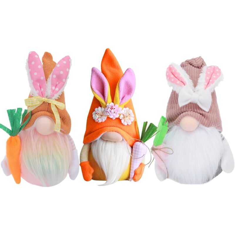 3 paires de poupées en peluche sans visage Cadeau de Pâques Femme/Homme Lapin de printemps Lapin de peluche suédois fait à la main Décorations de