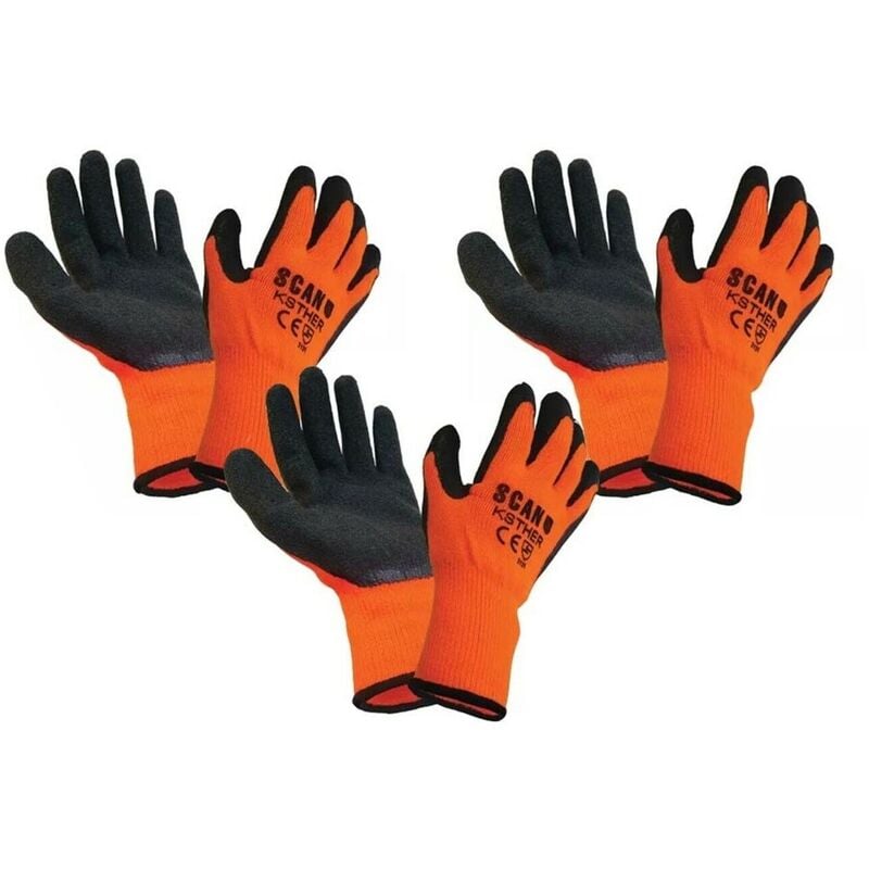 3 Pairs Scan scagloksther Knitshell Thermal Gloves Orange and Black XMS23THGLOVE