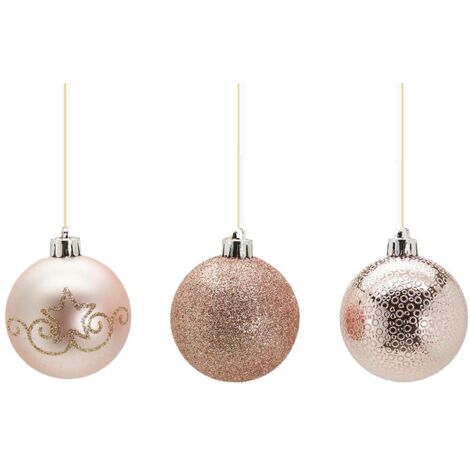 3 Palline per albero di natale in PVC rosa da Ø 6 cm pendaglio decorato