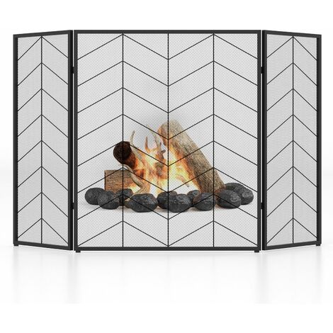 3-Panel Fireplace Folding Spark Guard Screen Decorative Mesh Fireplace Barrier