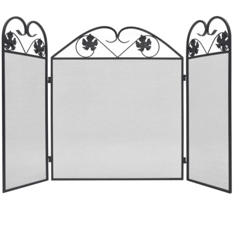 3-panel Fireplace Screen Iron Black vidaXL