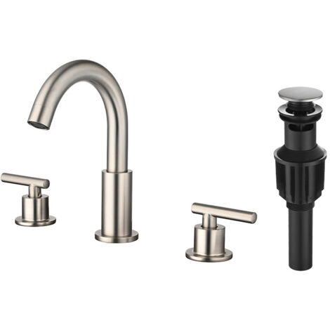 3 pantalons, nickel brossé, robinet salle de bain à grande entrée 8 pouces avec bonde escamotable et bec pivotant à 360°