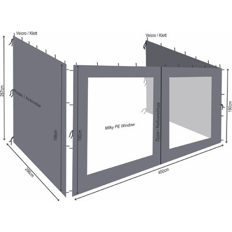 QUICK STAR 3 Paredes Laterales Para Tienda de Pared Pergola 3x4m Antracita