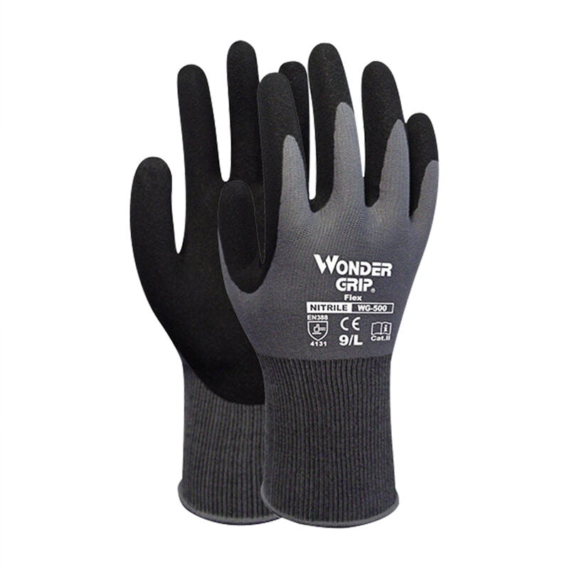 

3 pares de guantes de trabajo impregnados con nitrilo, guantes de seguridad,Gris Negro, Talla L
