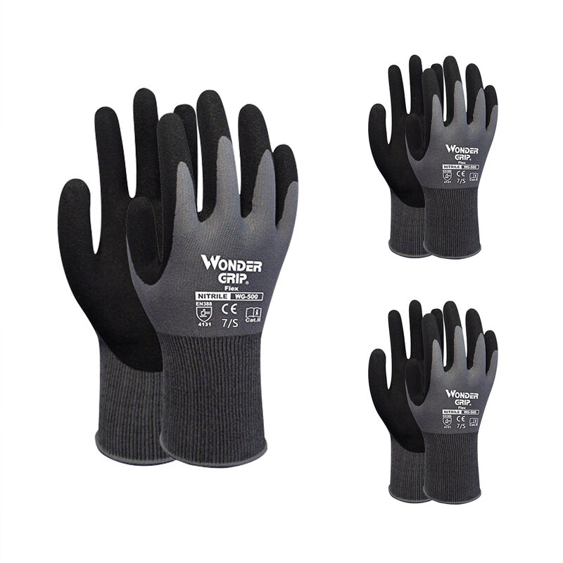 

3 pares de guantes de trabajo impregnados con nitrilo, guantes de seguridad,Gris Negro, Talla S