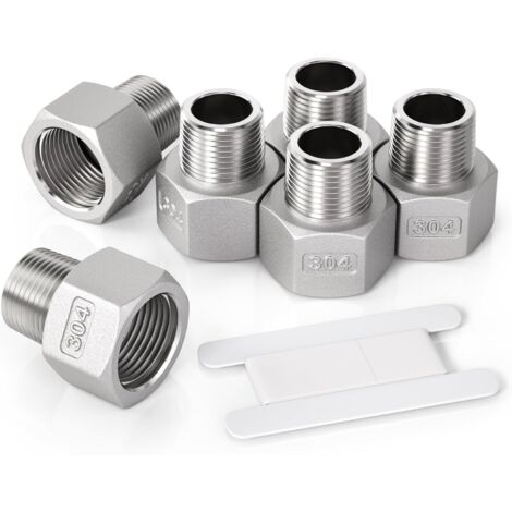 3 Pcs 1/2" mâle vers 1/4" femelle Raccord réducteur à douille hexagonale en acier inoxydable, filetage BSP, pour le raccordement de tuyaux - 1/4"M X 3/4"F
