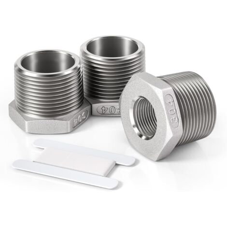 3 Pcs 1/2" mâle vers 1/4" femelle Raccord réducteur à douille hexagonale en acier inoxydable, filetage BSP, pour le raccordement de tuyaux - 3/4"M X 1/4"F