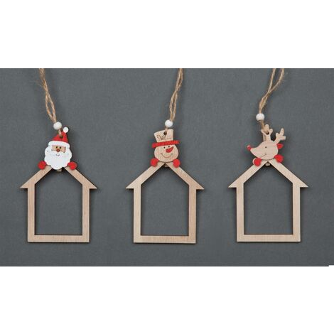 3 Pcs ( 1 Each ) Wooden Christmas Tree Hanging Decoration Craft Ornaments
